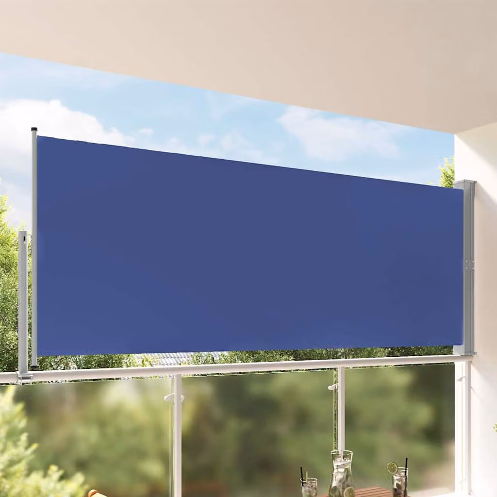 vidaXL Tenda da Sole Laterale Retrattile per Patio in Poliestere e Acciaio, Blu o Grigio, L: 300 cm, H: 140 cm
