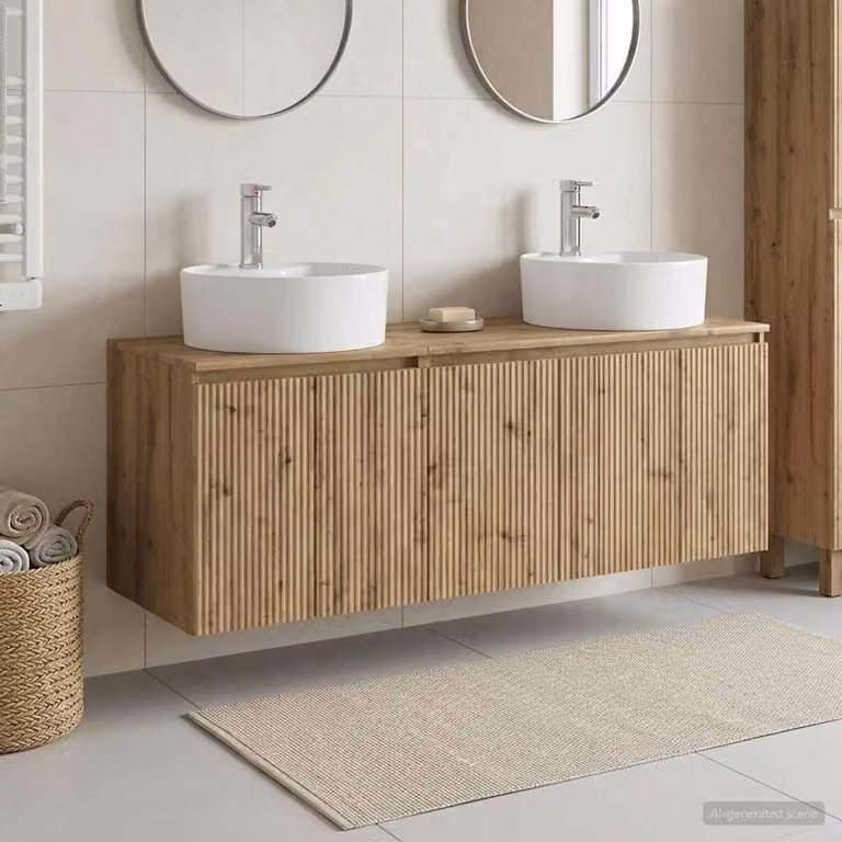 Set di 3 mobili da bagno moderni vidaXL in legno marrone con base lavabo e pensili a muro