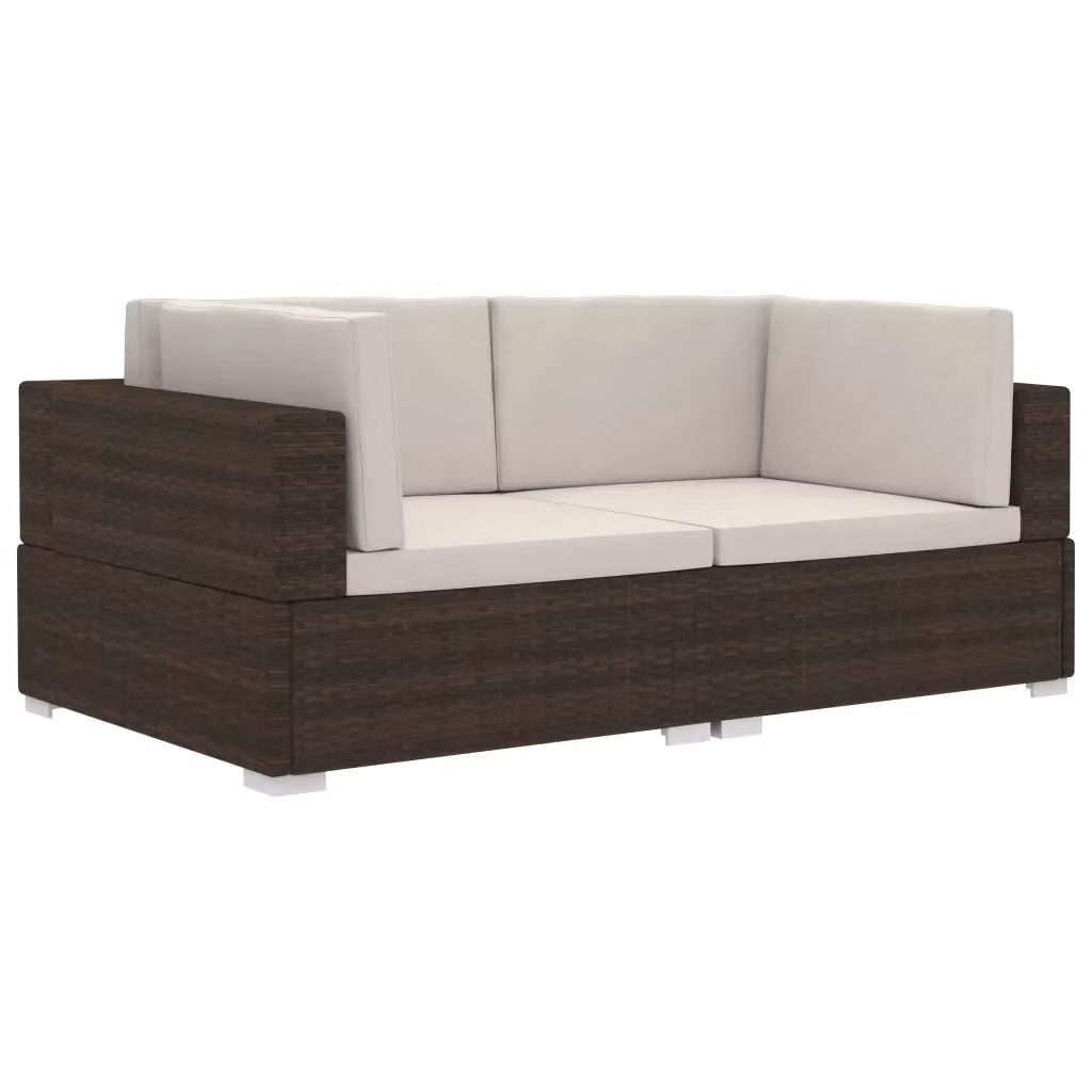 Set di 2 poltrone modulari ad angolo vidaXL in rattan marrone con cuscini bianchi per giardino – 2