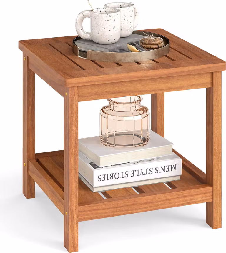 COSTWAY Tavolino in legno, tavolo da giardino con ripiano, tavolo in legno, tavolino da balcone, tavolino da caffè per giardino, balcone, terrazza, 45 x 45 x 44 cm