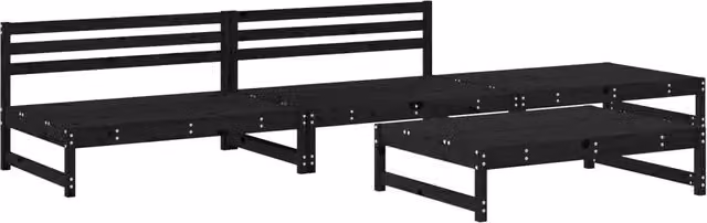 Set Salotto da Giardino 4 pz | Set di Mobili da Esterno Nero in Legno Massello di Pino