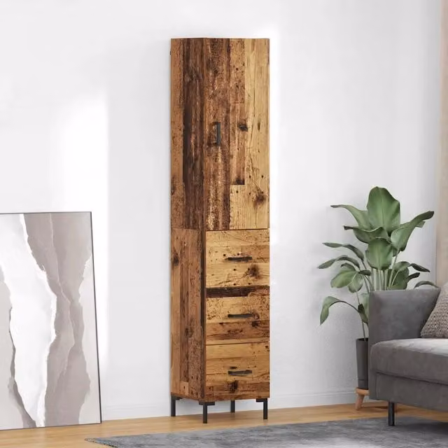 Credenza Buffet Armadio da Cucina vidaXL in Legno Vecchio e Metallo, Marrone, L: 69,5 cm, P: 34 cm, H: 180 cm – 1