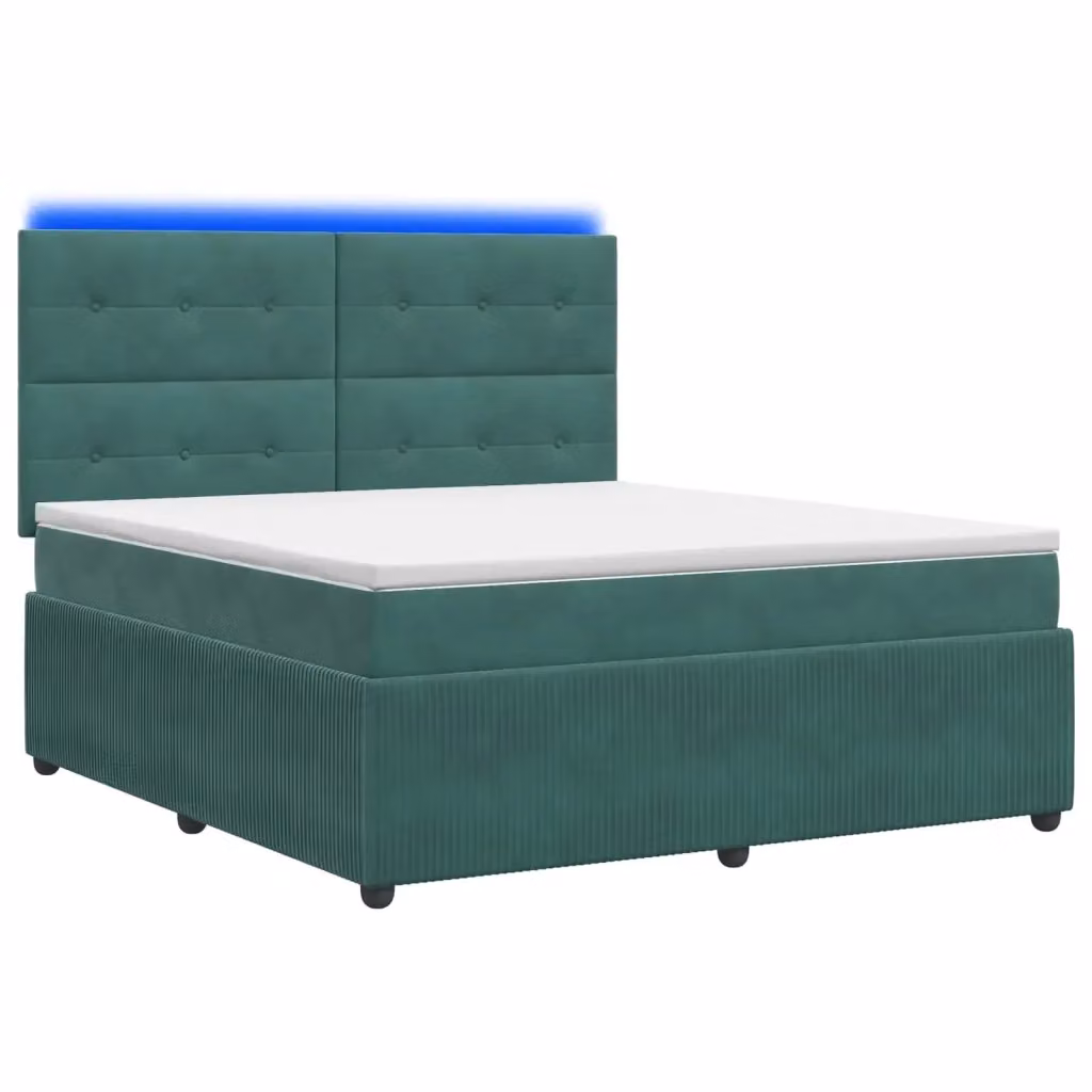 Letto Box Spring vidaXL in Velluto Verde con Materasso Ibrido e Illuminazione LED, L/P: 140 x 200 cm – 2