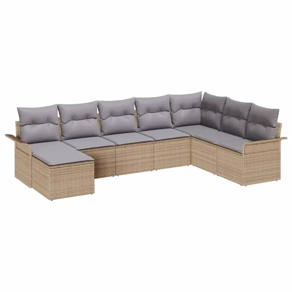 vidaXL Set Divano da Giardino a L con Ottoman, 8 Pezzi in Rattan e Metallo, Beige e Grigio – 2