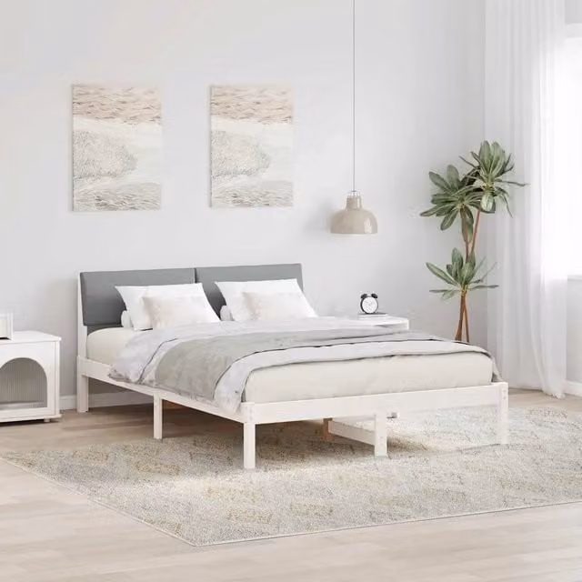 Struttura del letto-Giroletto-Rete del Letto Bianco e grigio chiaro 150 x 200 cm 859018