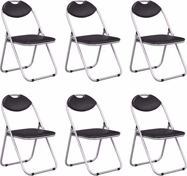 Set di 6 sedie pieghevoli Design Mania in metallo con seduta imbottita in ecopelle nera, impilabili per ufficio e sala da pranzo