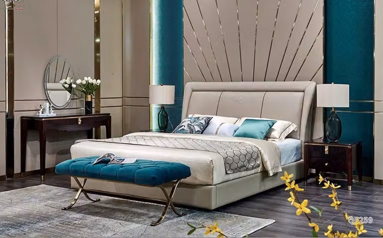 Bett Betten Polster Doppel Ehe Luxus Leder Moderne Designer Schlafzimmer Möbel