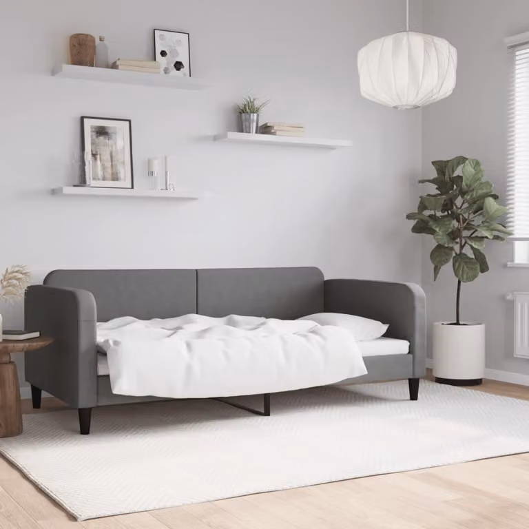 vidaXL Letto da Giorno Moderno in Tessuto Grigio L/P/H: 90 x 190 x 75 cm