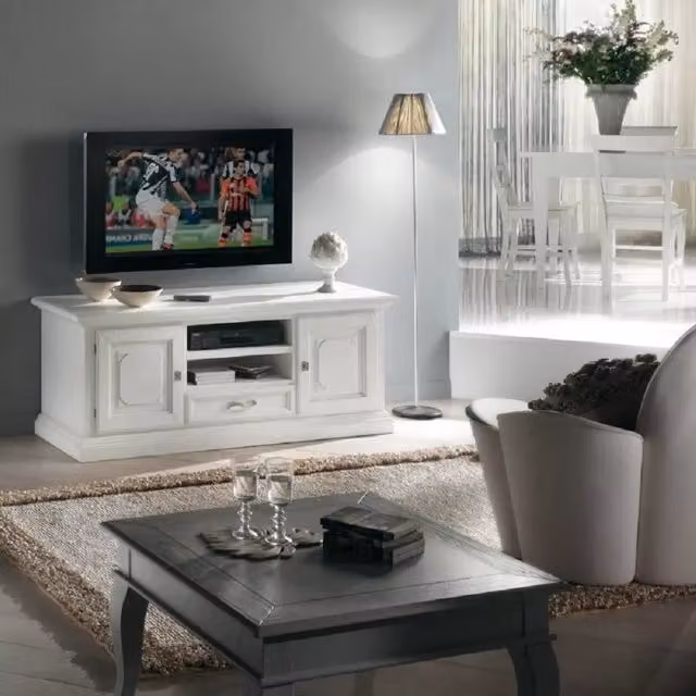 Porta TV Mobili 2G in legno stile shabby chic bianco con 2 ante L: 152 cm, P: 55 cm, H: 60 cm – 4