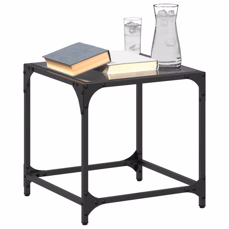 Set di 2 tavolini da salotto moderni vidaXL con piano in vetro nero e struttura in acciaio, L/P/H: 40 x 40 x 40 cm