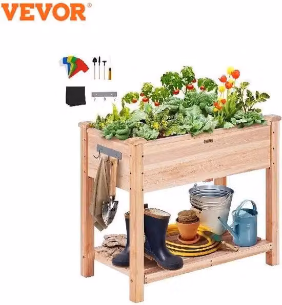 Cassa per piante in legno alta - Cassa per piante - Cassa per erbe - Cassa per verdure - Cassa per piante alta - Inclusa piattaforma di stoccaggio - Inclusi chiodi di appoggio