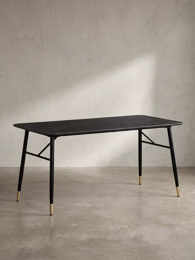 Tavolo da pranzo 200x90x76 cm, nero effetto marmo, moderno, tavolo da cucina grande, tavolo da pranzo rettangolare, tavolo da pranzo con gambe in metallo