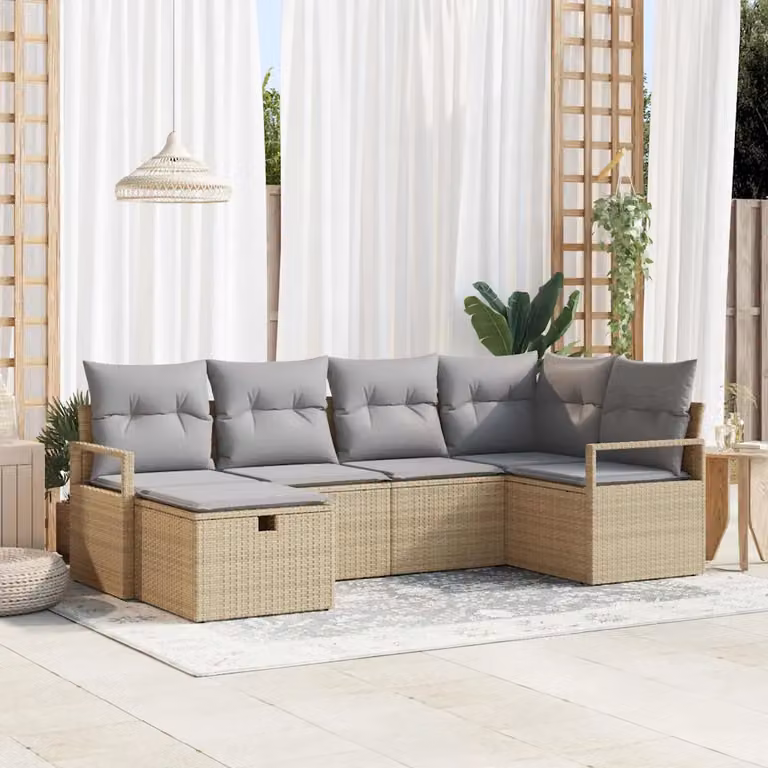 Set di divani da giardino vidaXL a 6 posti con struttura in metallo e cuscini, design moderno a forma di U, colori beige e grigio