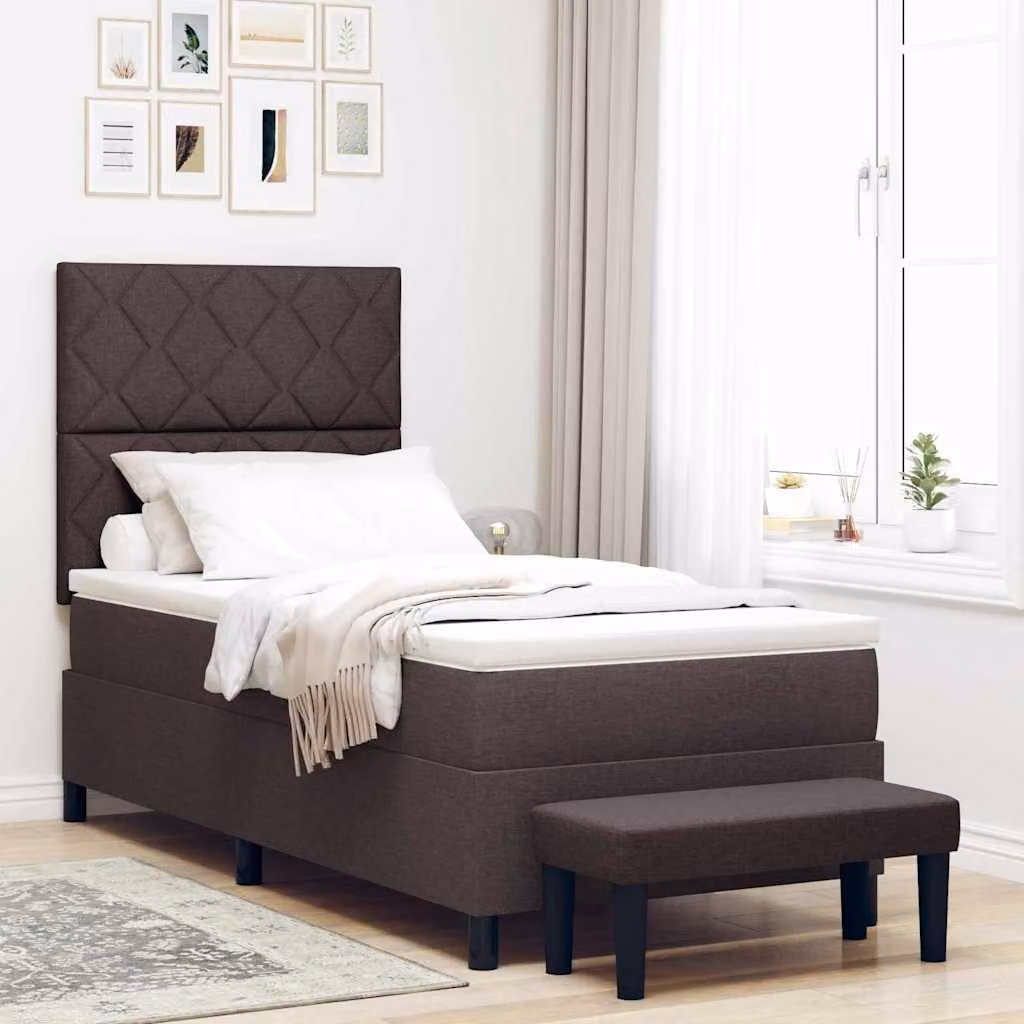 Maison Exclusive - Letto boxspring con cuscini, marrone scuro, 90 x 190 cm, tessuto