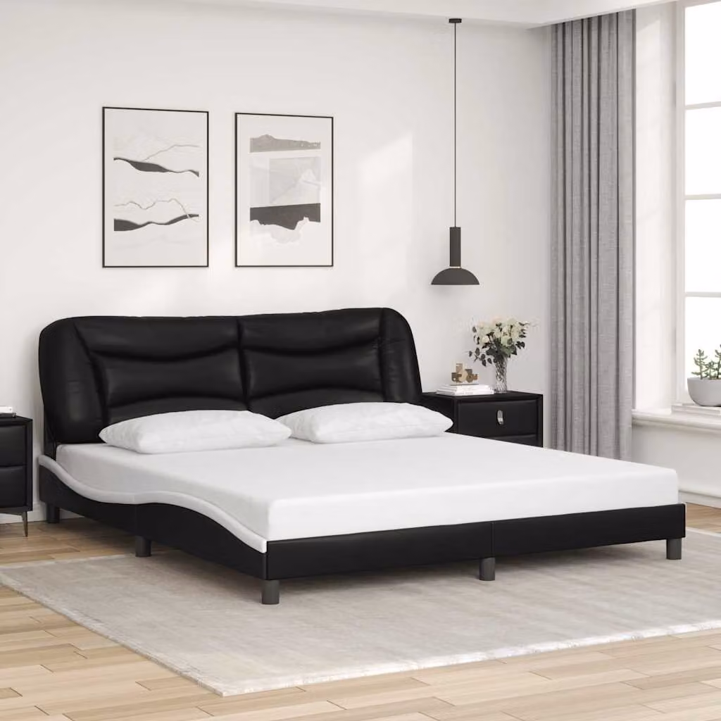 Giroletto senza materasso Hvar vidaXL in similpelle nero e bianco L/P/H: 180 x 200 x 185 cm – 1