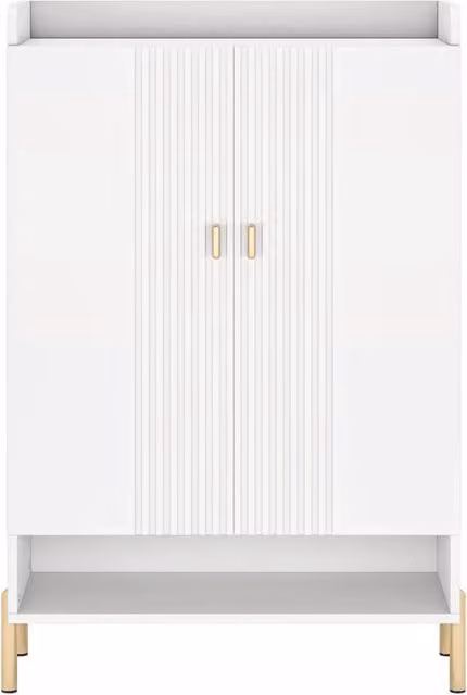 Scarpiera moderna con 2 ante e ripiani regolabili, piano d'appoggio per ingresso o camera da letto, bianco e oro, L/P/H: 75 x 36.5 x 110 cm – 1