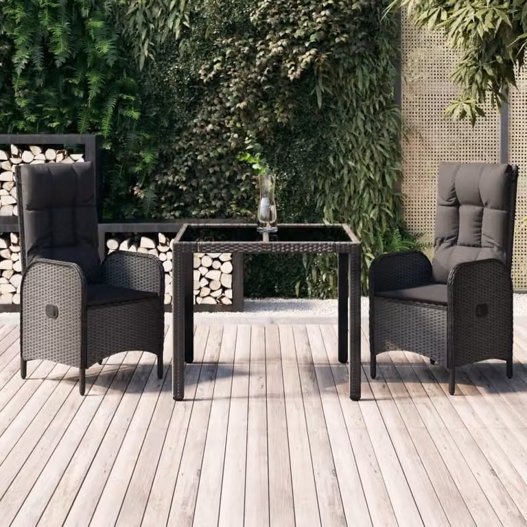 Maison Exclusive - Set da pranzo da giardino 3 pezzi con cuscini in polyrattan nero
