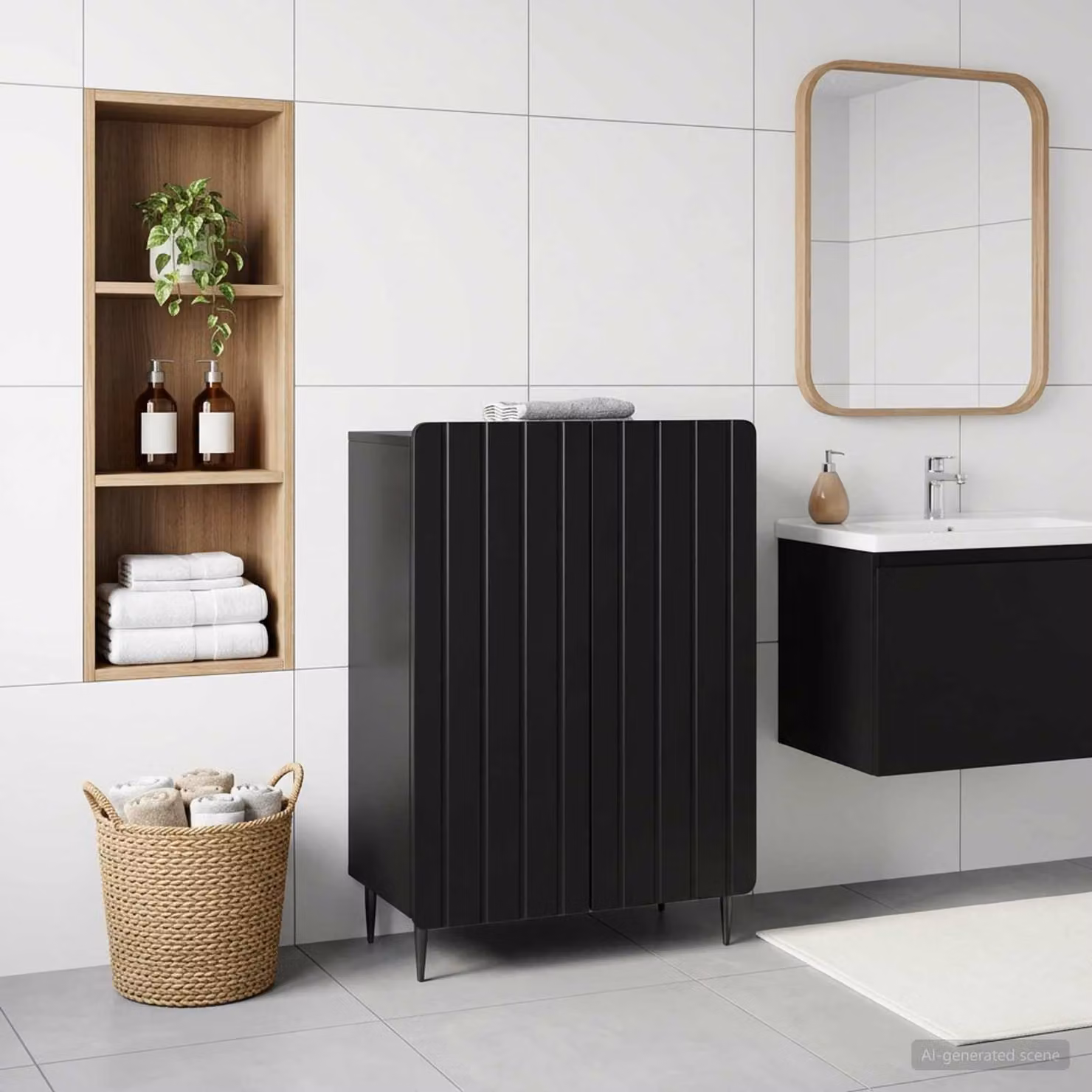 Mobiletto da bagno moderno vidaXL ZWOLLE nero con ante a battente e ripiani interni L/P/H: 59,5 x 31 x 79,5 cm