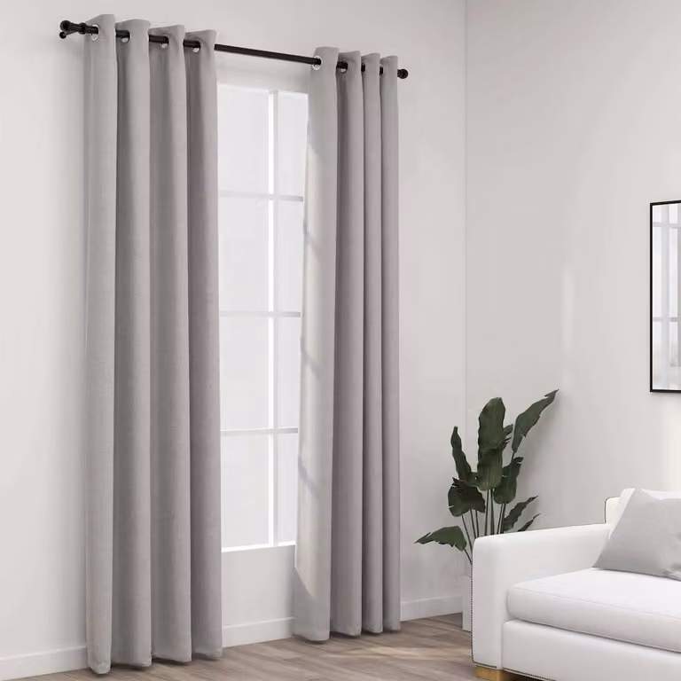Set di 2 tende oscuranti vidaXL con effetto lino e occhielli, colore grigio, L: 140 cm, H: 245 cm