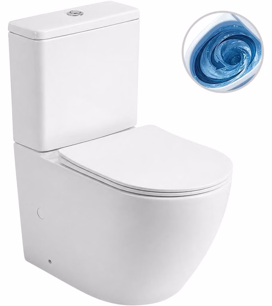 WC combinato, modello Cesso, Vortex – scarico a cascata + sedile Slim/SoftClose – scarico a pavimento/posteriore – bianco lucido – 61,8x38 cm