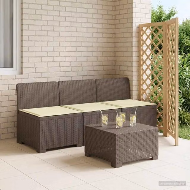 Divano da giardino 3 posti con cuscini in look rattan 3 posto 8011972