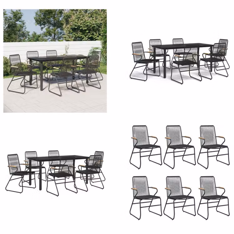 vidaXL set da pranzo da giardino 7 pezzi in PVC rattan nero - Set da pranzo da giardino - Set da pranzo da giardino - Set da pranzo da esterno - Set da pranzo da terrazza