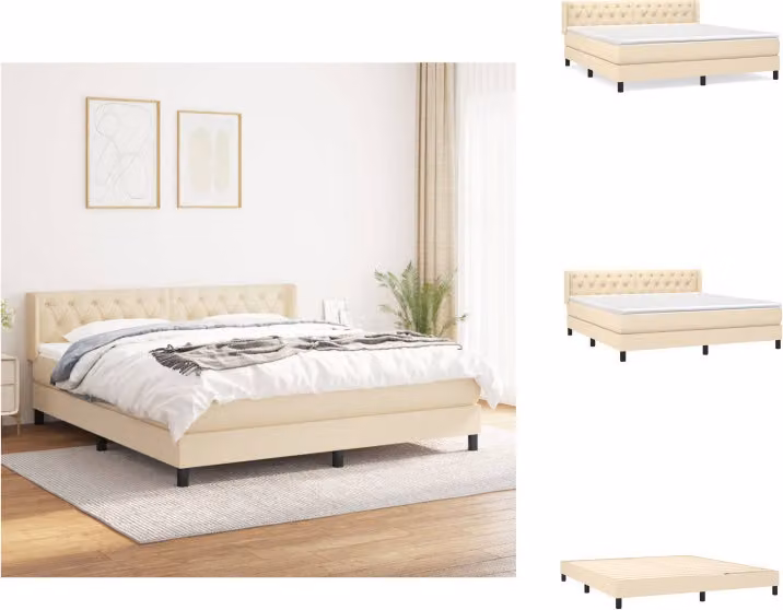 vidaXL Letto a molle con materasso crema 160x200 cm in tessuto - Letti e strutture letto