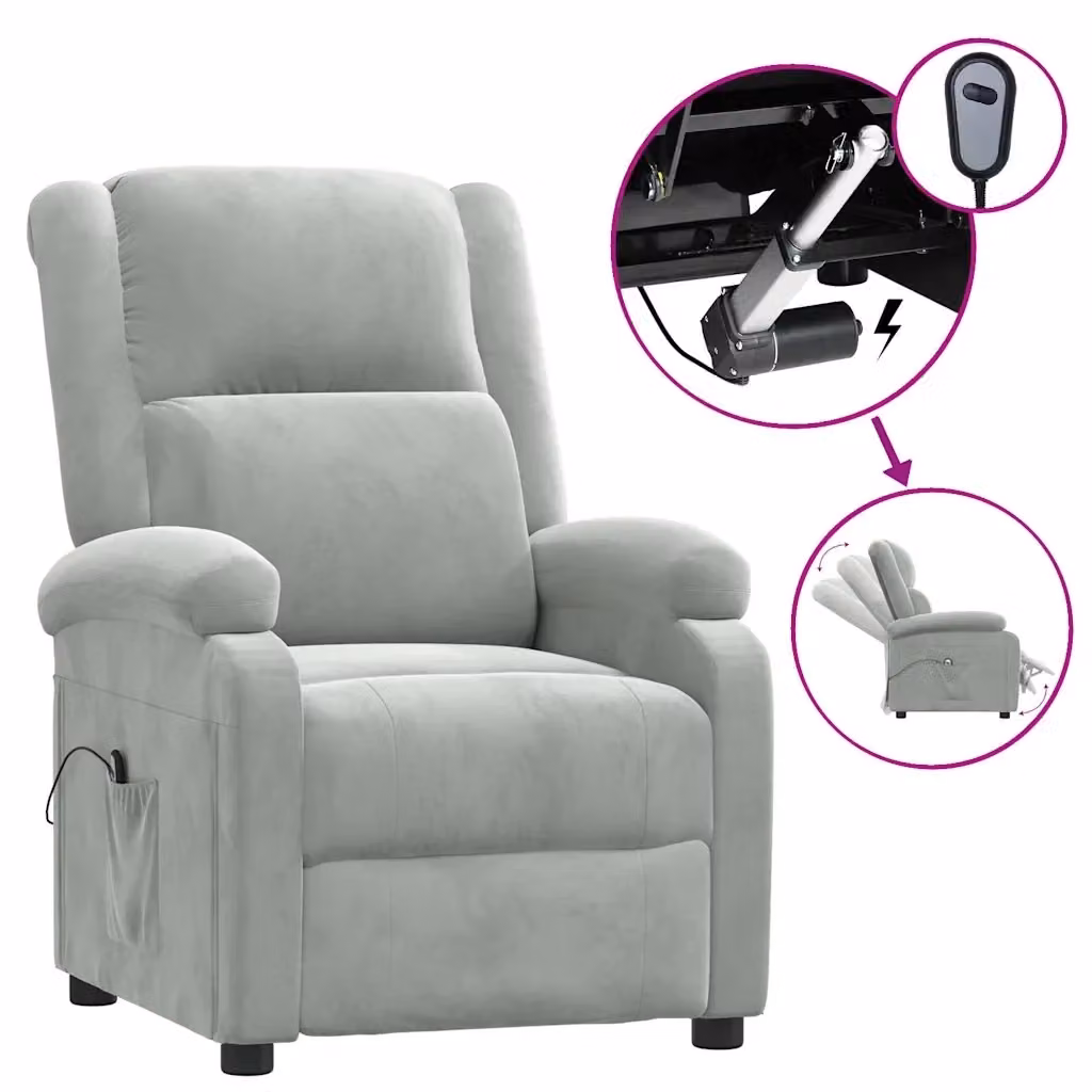 Poltrona Relax Reclinabile Elettrica vidaXL in Velluto Grigio con Braccioli – 2