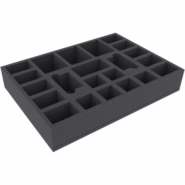 Inserto in schiuma con 22 scomparti, 420x300x70 mm, per giochi da tavolo e miniature