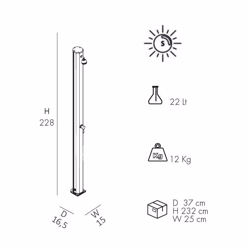 Doccia Solare Jolly Arkema Design in Alluminio con Miscelatore Colore Inox da 25 Litri – 2
