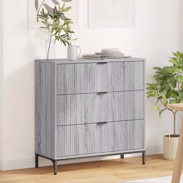Credenza Buffet Moderna vidaXL in Legno Multistrato Grigio, L: 79,5 cm, P: 33 cm, H: 82 cm