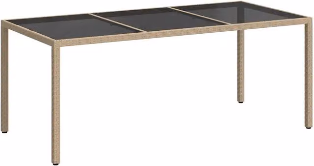 Tavolo da giardino rettangolare in polyrattan e vetro temperato Beige e Black L: 190 cm, P: 90 cm, H: 75 cm