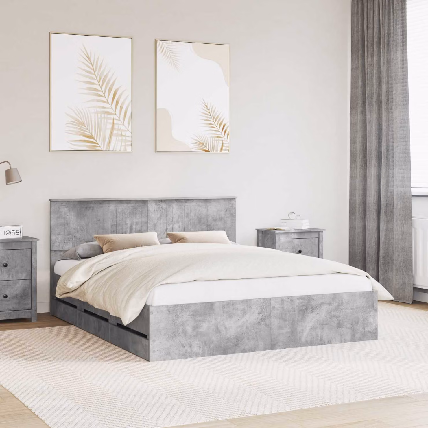 Struttura del letto con cassetto vidaXL in legno ingegnerizzato, Grigio, 160 x 200 cm