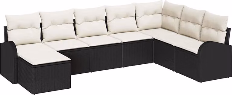 Set Divano da Giardino con cuscino 8 pcs Nero Poly Rattan