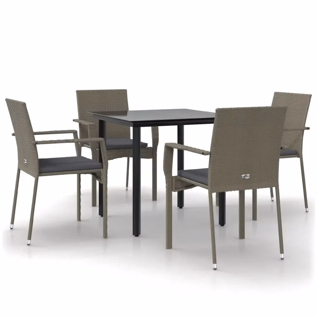 Set da pranzo da giardino vidaXL in polyrattan con tavolo in vetro, 5 pezzi, nero e grigio – 2