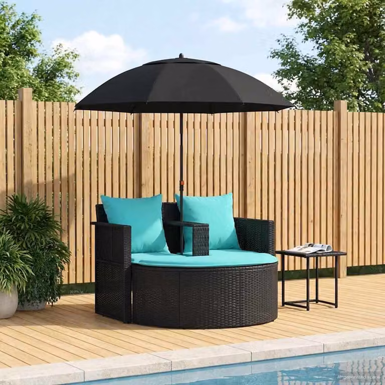 Set da giardino vidaXL in polyrattan nero e turchese composto da 8 pezzi con sedute imbottite e cuscini inclusi