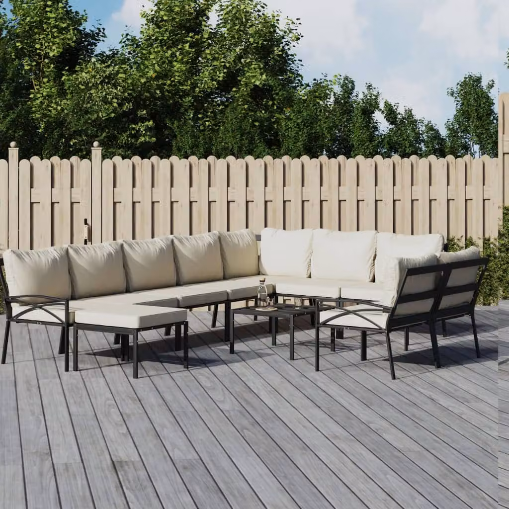 vidaXL Set Salotto da Giardino Moderno 11pz con Cuscini Sabbia e Acciaio Verniciato a Polvere
