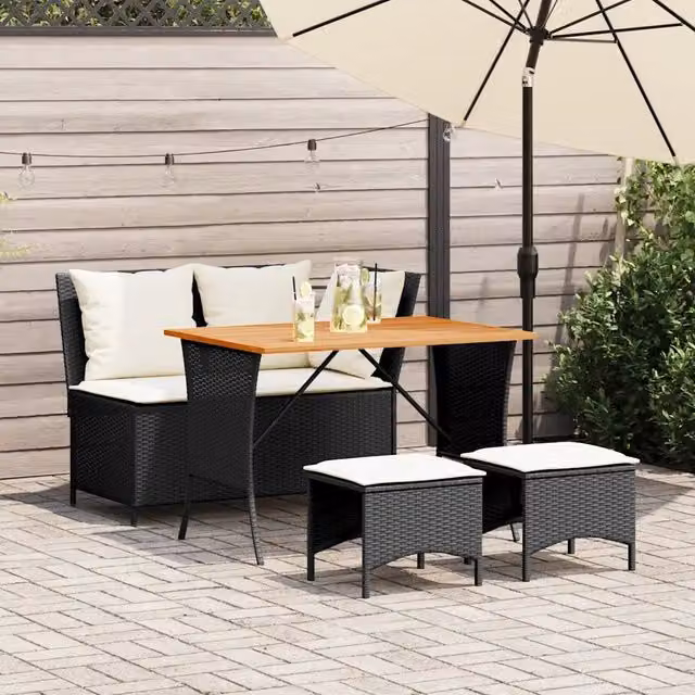 Set da pranzo da giardino vidaXL in legno di acacia e rattan nero e bianco con cuscini – 1