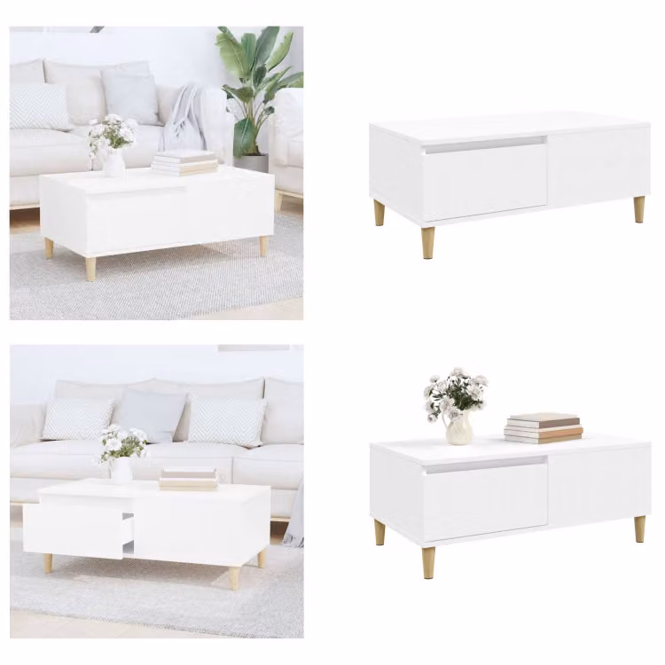 vidaXL Tavolino bianco 90x50x36,5 cm in legno - Tavolino - Tavoli da caffè - Tavolino - Tavolo da divano