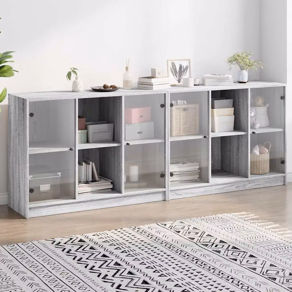 vidaXL Libreria Moderna con Ante in Vetro Grigia per Soggiorno L: 204 cm, P: 37 cm, H: 75 cm