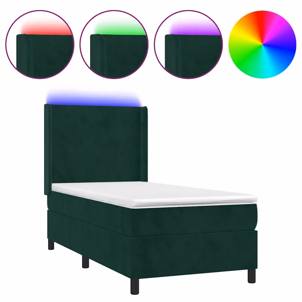 Letto Ibrido con Materasso e Illuminazione LED vidaXL in Velluto Verde, L/P: 100 x 200 cm – 2