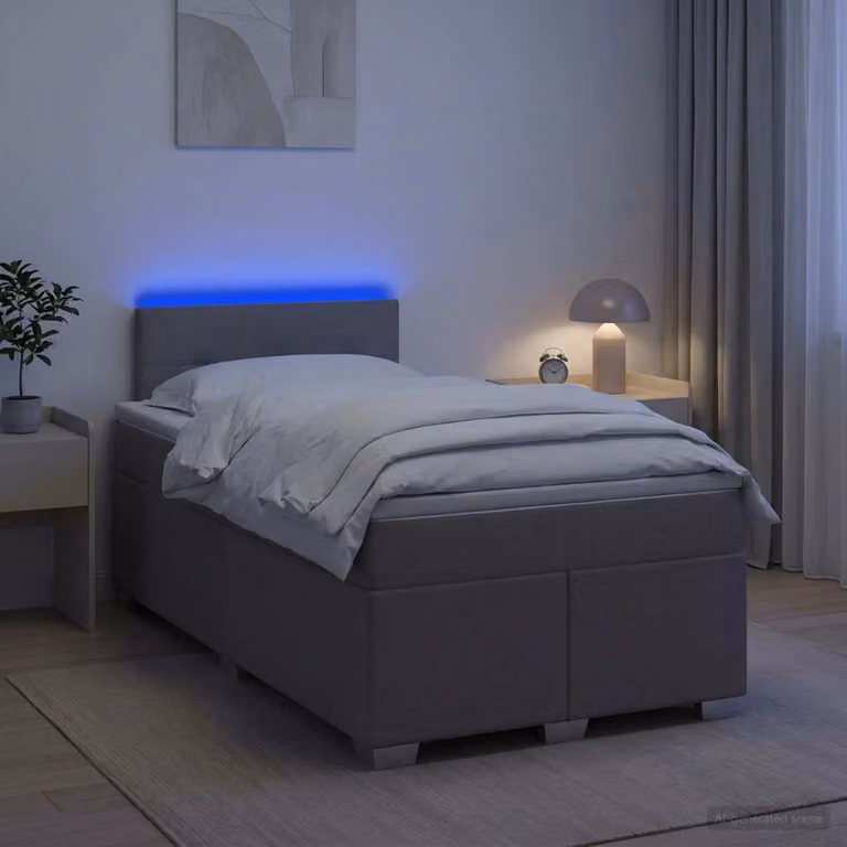 vidaXL Letto con Box Spring, Materasso Ibrido e Illuminazione LED, Tortora, L/P/H: 120 x 200 cm