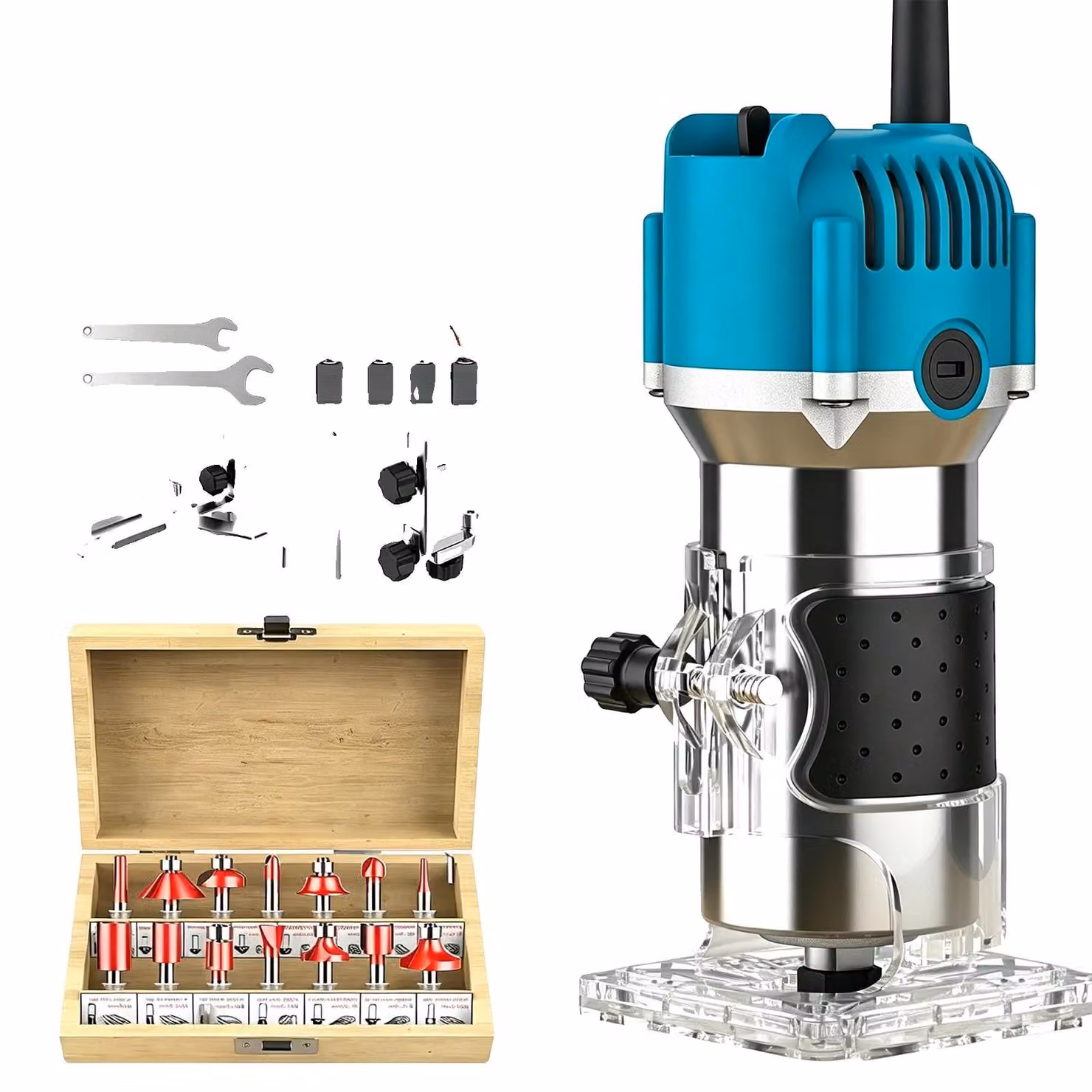Fresatrice, 30.000 giri al minuto, potenza 800W, con set di 15 pezzi