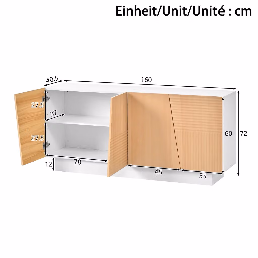 Credenza SINGULARTY per ingresso, soggiorno o sala da pranzo, 4 ante con finitura effetto legno e bianco, L/P/H: 72 x 40,5 x 47,25 cm – 2