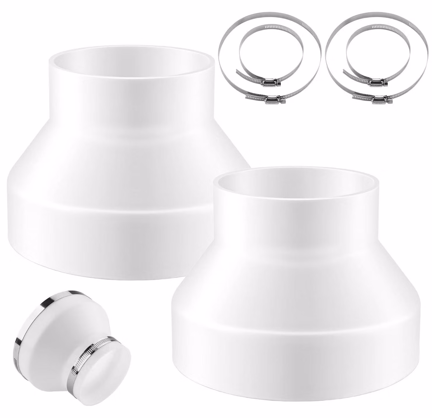 Adattatore per tubo da 150 mm a 100 mm, 2 pezzi, in ABS, colore bianco