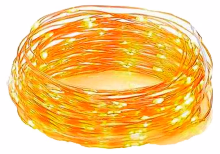 Catena luminosa con filo di rame, 4 metri, luce bianco caldo, alimentata a batteria