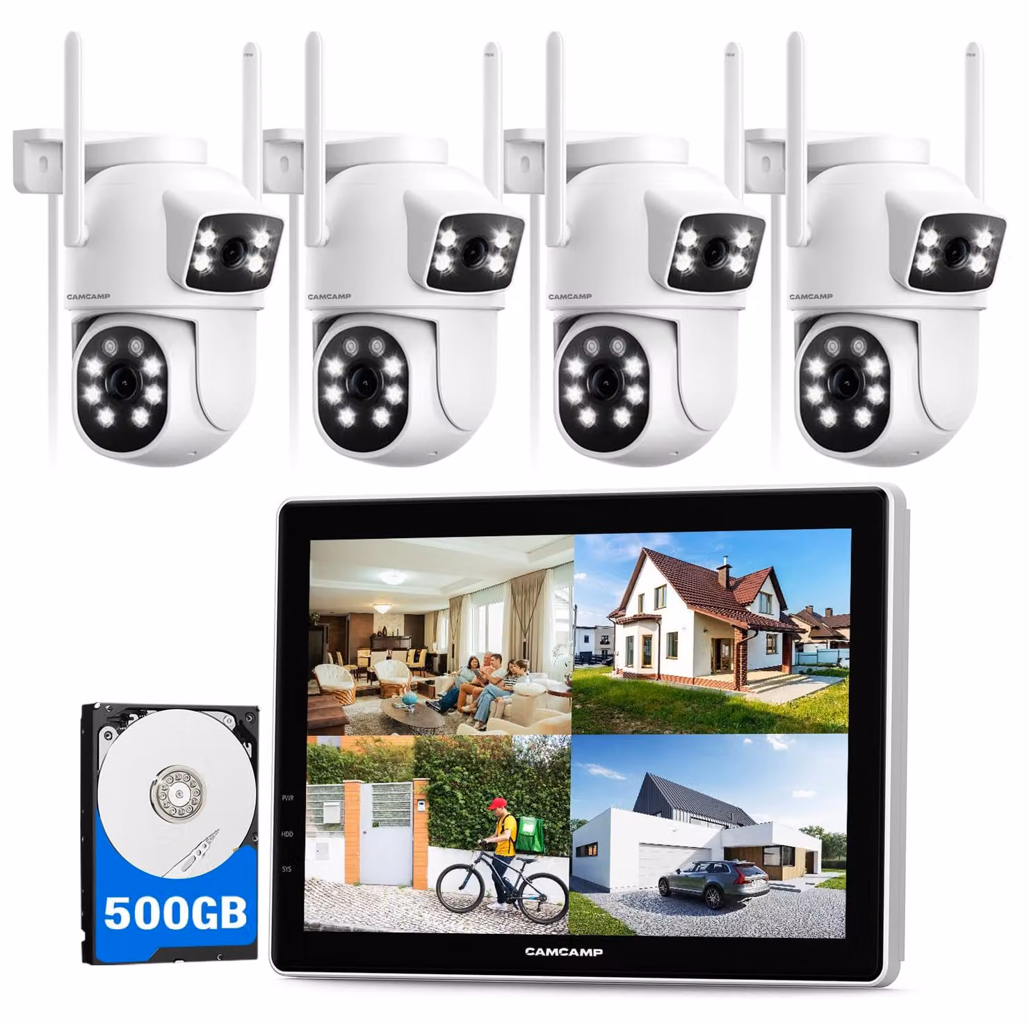 Kit di videosorveglianza 10 canali 4K NVR con monitor da 10", hard disk da 500GB e telecamera PTZ da 2MP