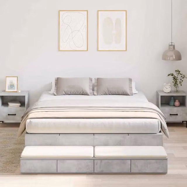 Struttura letto con contenitore con porta Grigio cemento 150 cm 3335648