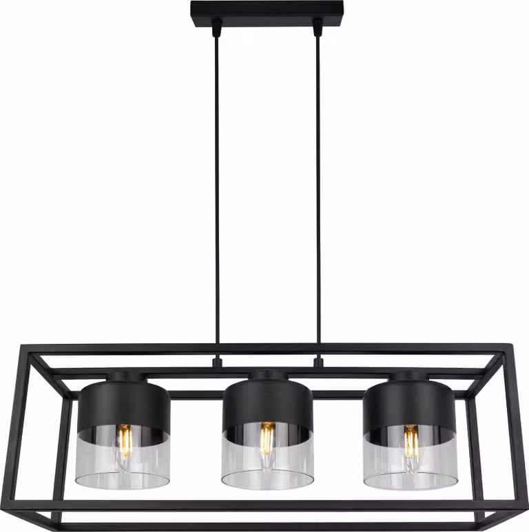 Lampada a sospensione Roma Cage - Lampada da soffitto per soggiorno, camera da letto e sala da pranzo - Lampada a sospensione in metallo e vetro - E27 - 3 lampadine