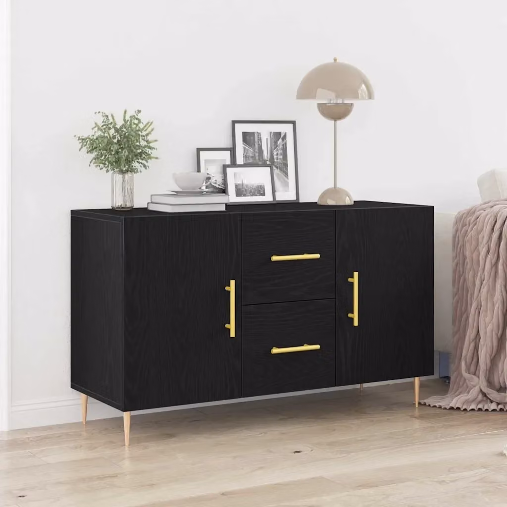 Credenza moderna in legno multistrato Rovere e Nero per soggiorno o sala da pranzo L: 100 cm, P: 36 cm, H: 60 cm – 2